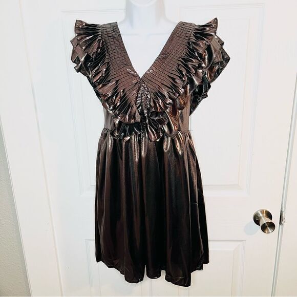 Red Dress Entro Glean On Silver Ash Ruffle Yoke Mini Dress Metallic Silver M J - Picture 4 of 13